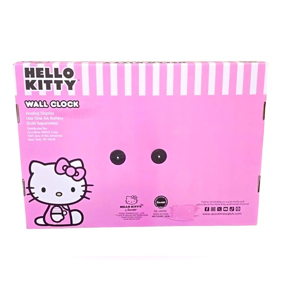 Hello Kitty NWT Pink & Black Large Hello Kitty Bow Wall Clock - Picture 3 of 5